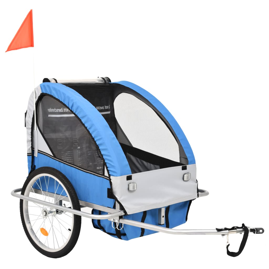 2-in-1 Bike Trailer & Stroller Blue and Grey