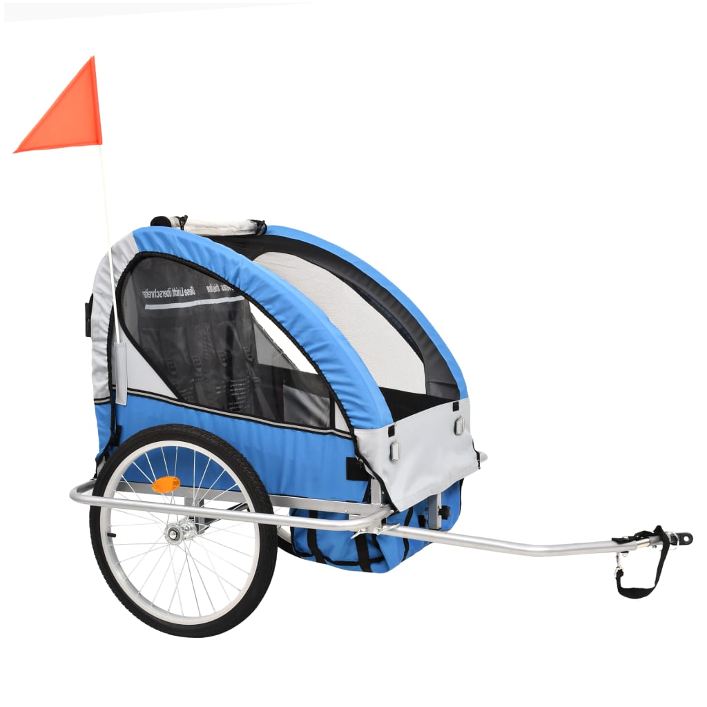 2-in-1 Bike Trailer & Stroller Blue and Grey