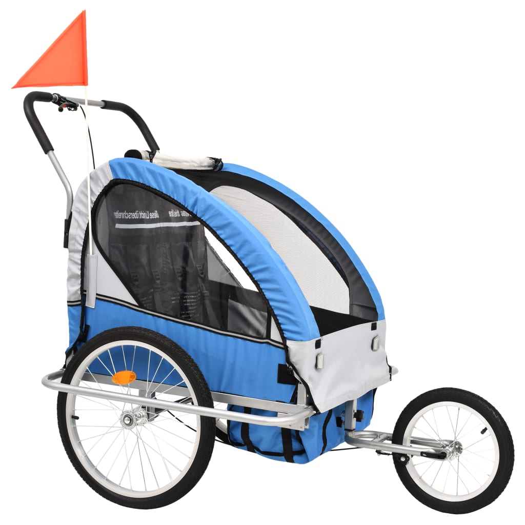 2-in-1 Bike Trailer & Stroller Blue and Grey