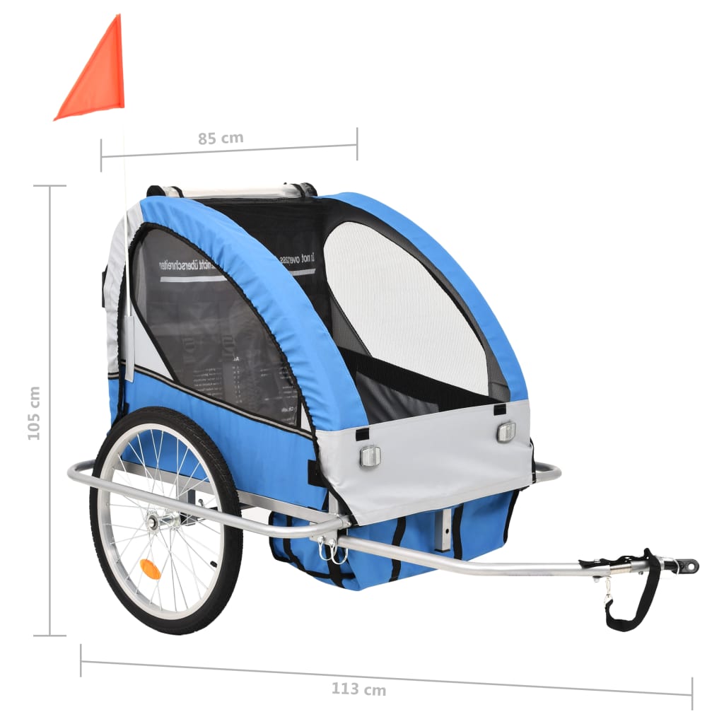 2-in-1 Bike Trailer & Stroller Blue and Grey