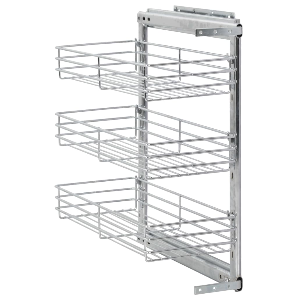 3-Tier Pull-out Kitchen Wire Basket Silver 47x25x56 cm