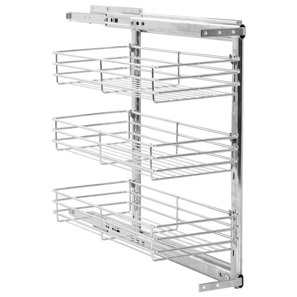 3-Tier Pull-out Kitchen Wire Basket Silver 47x25x56 cm