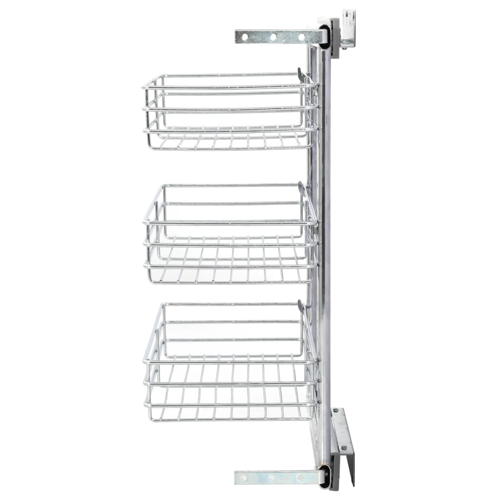3-Tier Pull-out Kitchen Wire Basket Silver 47x25x56 cm