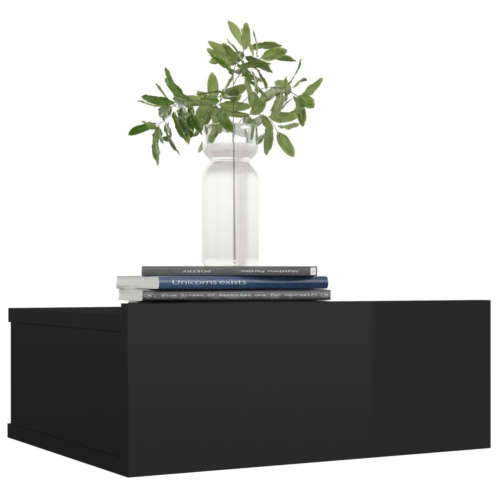 Floating Nightstand High Gloss Black 40x30x15 cm Engineered Wood