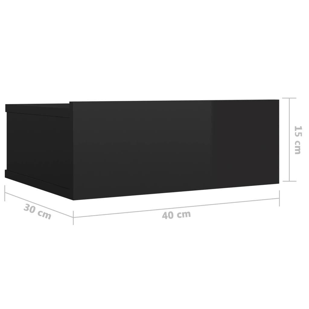 Floating Nightstand High Gloss Black 40x30x15 cm Engineered Wood