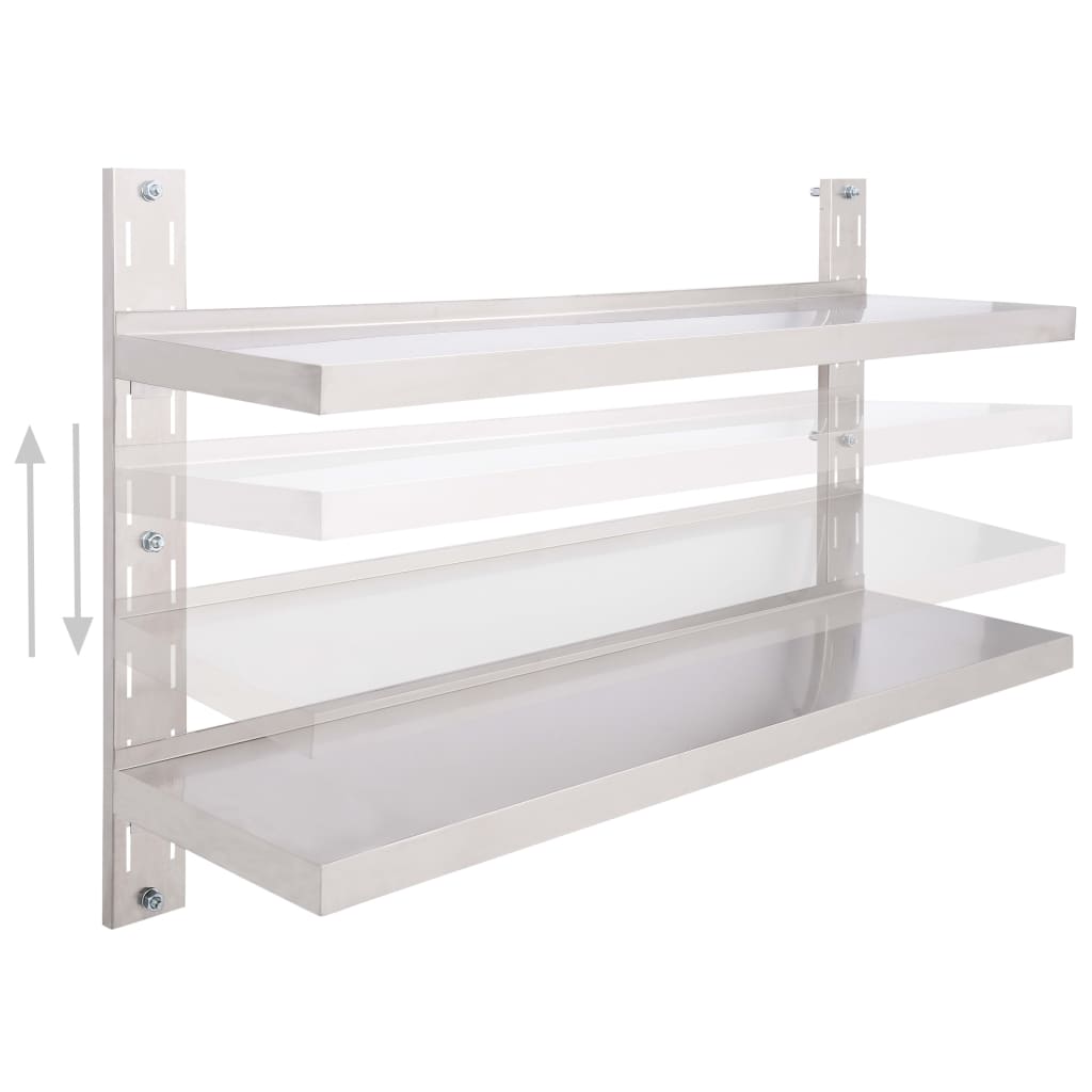 2-Tier Floating Wall Shelf Stainless Steel 120x30 cm