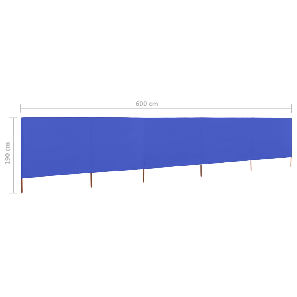 5-panel Wind Screen Fabric 600x160 cm Azure Blue