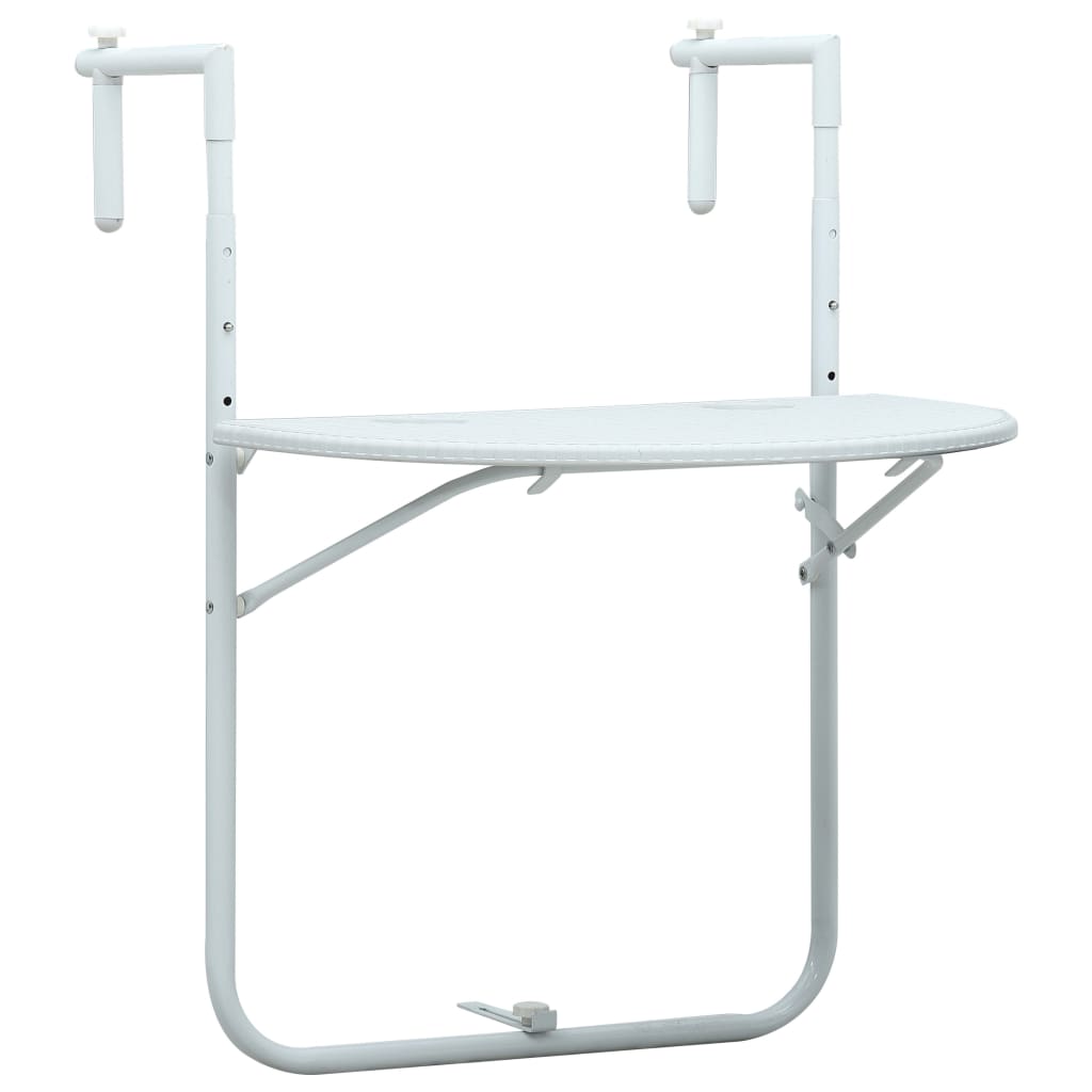 Hanging Balcony Table White 60x64x83.5 cm Plastic Rattan Look