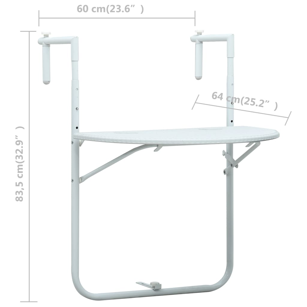 Hanging Balcony Table White 60x64x83.5 cm Plastic Rattan Look