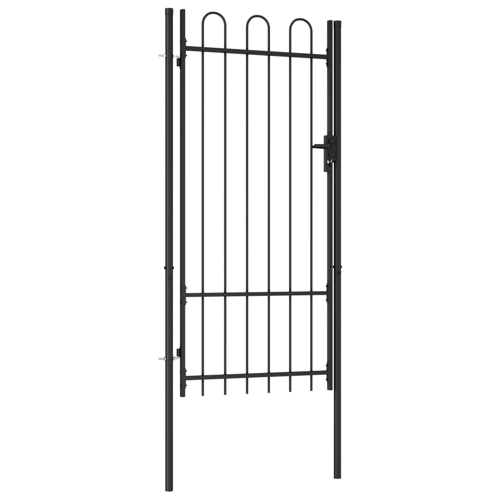 Fence Gate Single Door with Arched Top Steel 1x2 m Black