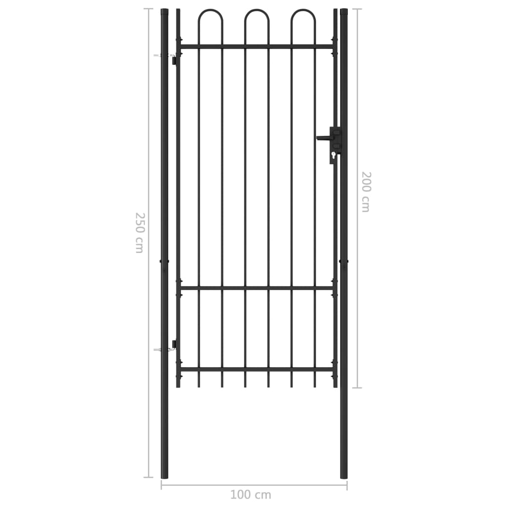 Fence Gate Single Door with Arched Top Steel 1x2 m Black