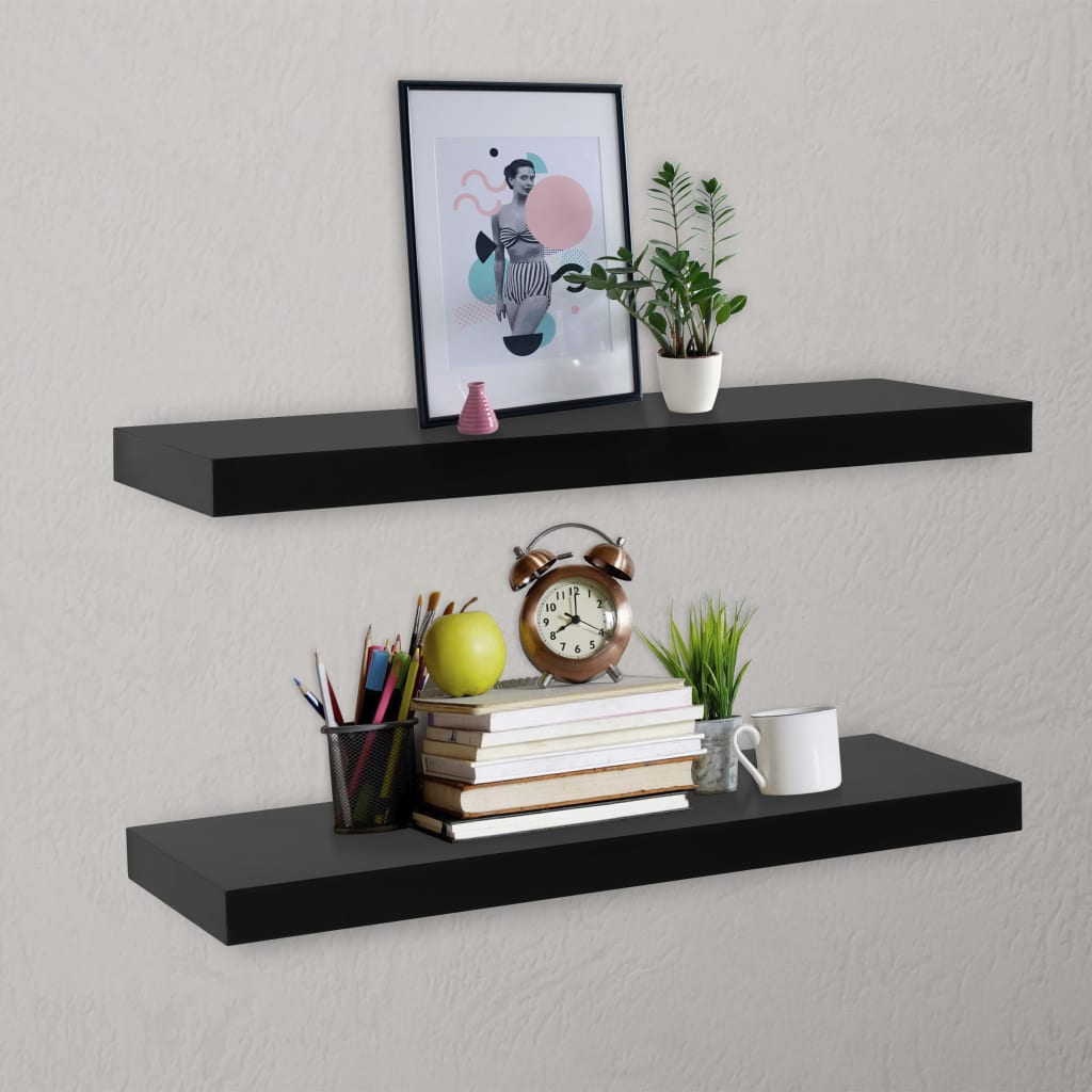 Floating Wall Shelves 2 pcs Black 80x20x3.8 cm