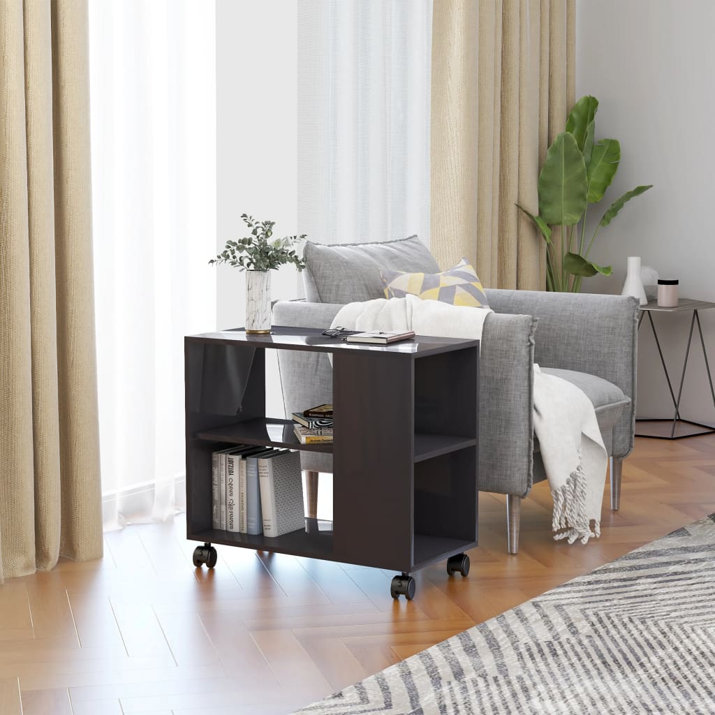 Side Table High Gloss Grey 70x35x55 cm Engineered Wood