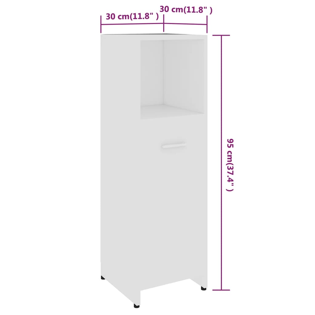 Bathroom Cabinet White 30x30x95 cm Engineered Wood