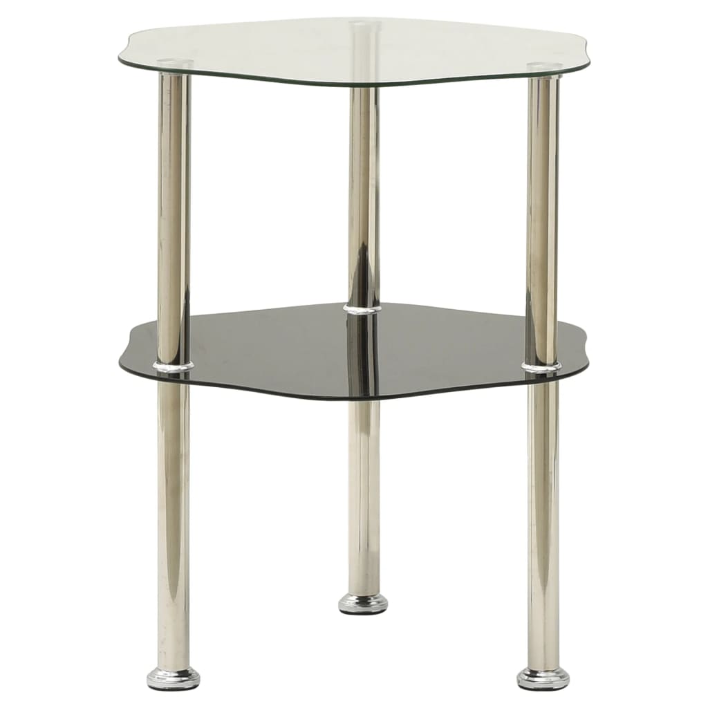 2-Tier Side Table Transparent & Black 38x38x50cm Tempered Glass