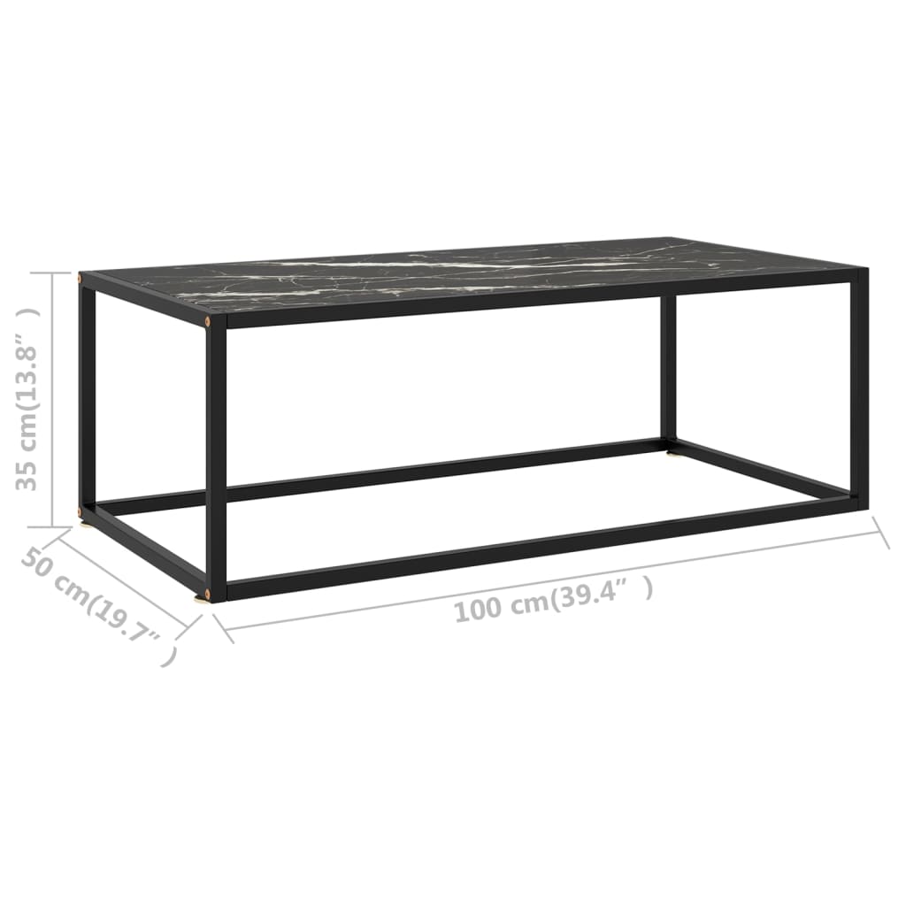 Coffee Table Black with Black Marble Glass 100x50x35 cm