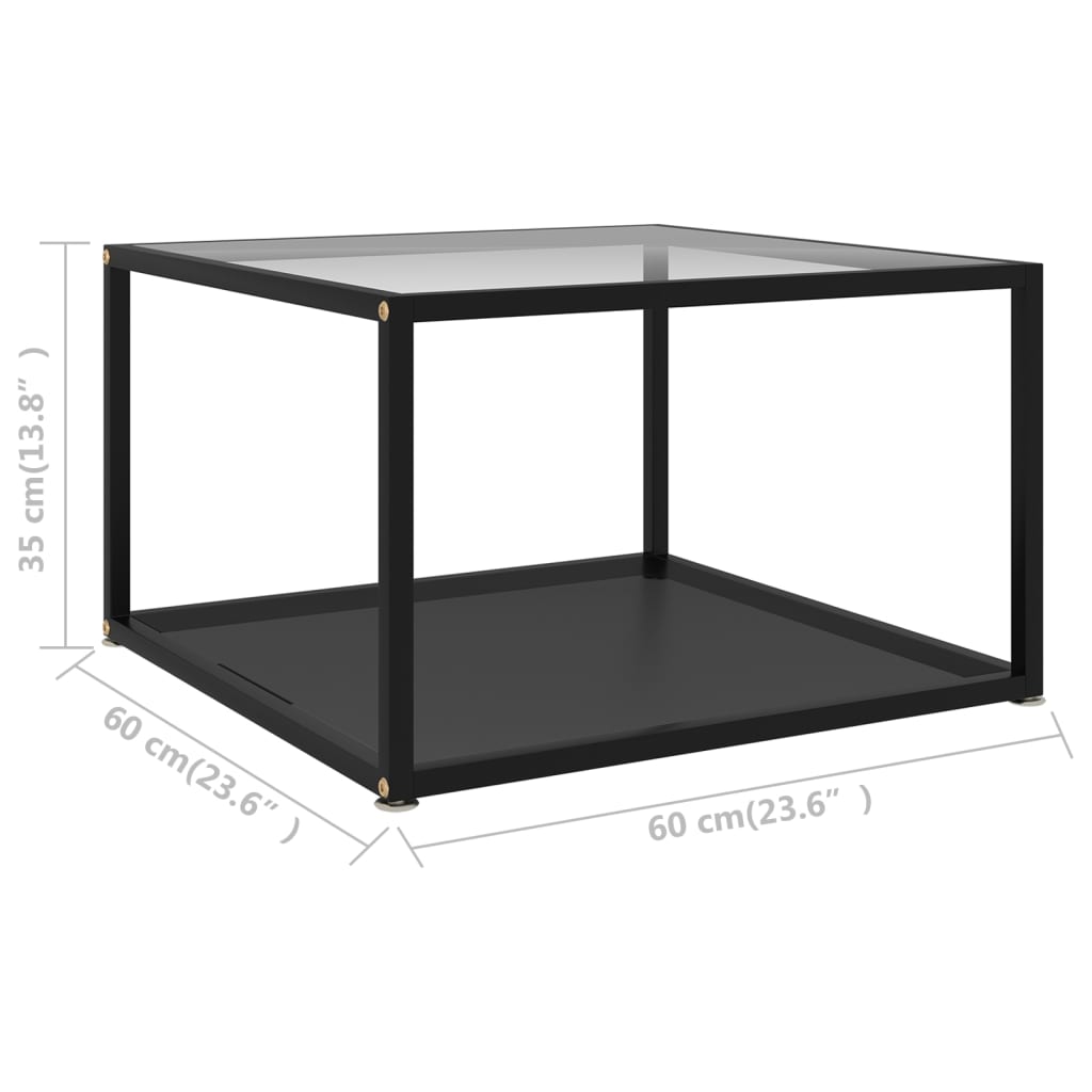 Coffee Table Transparent and Black 60x60x35 cm Tempered Glass