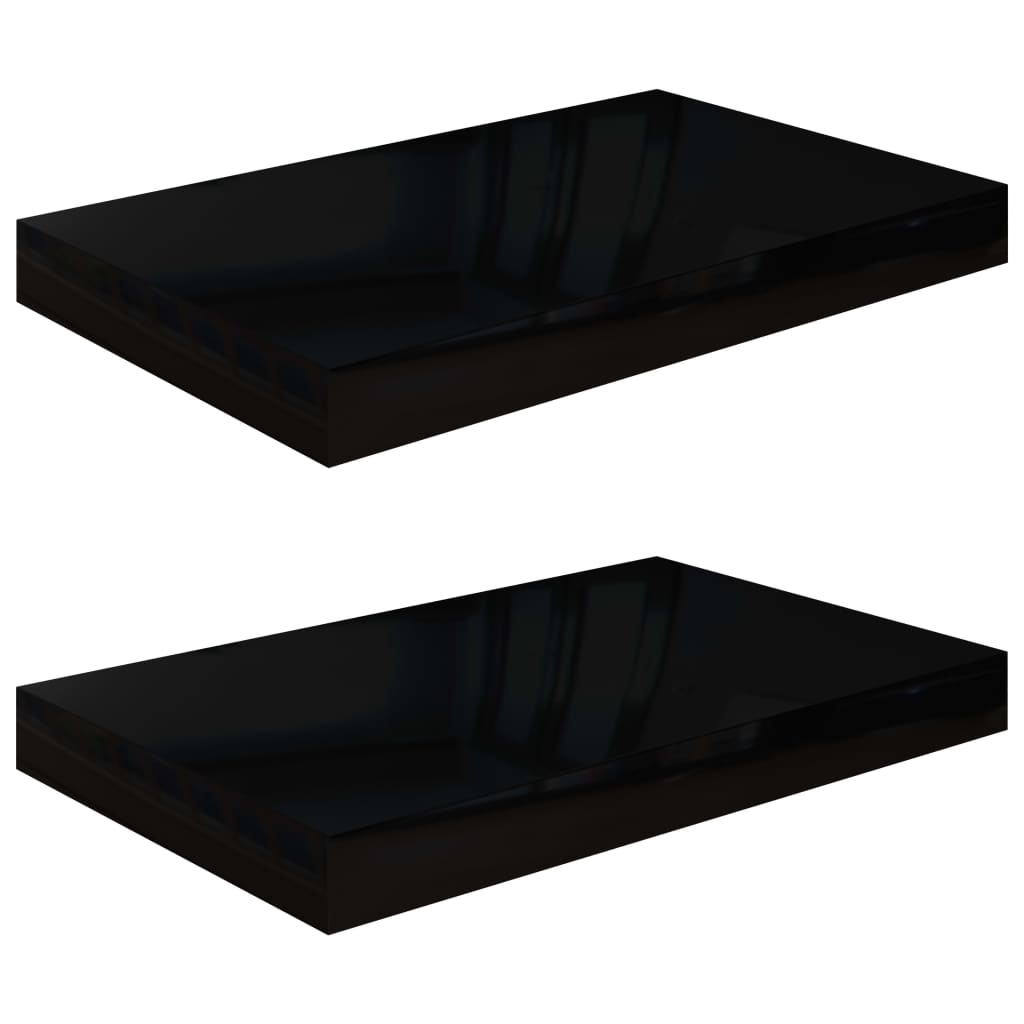 Floating Wall Shelves 2 pcs High Gloss Black 40x23x3.8 cm MDF