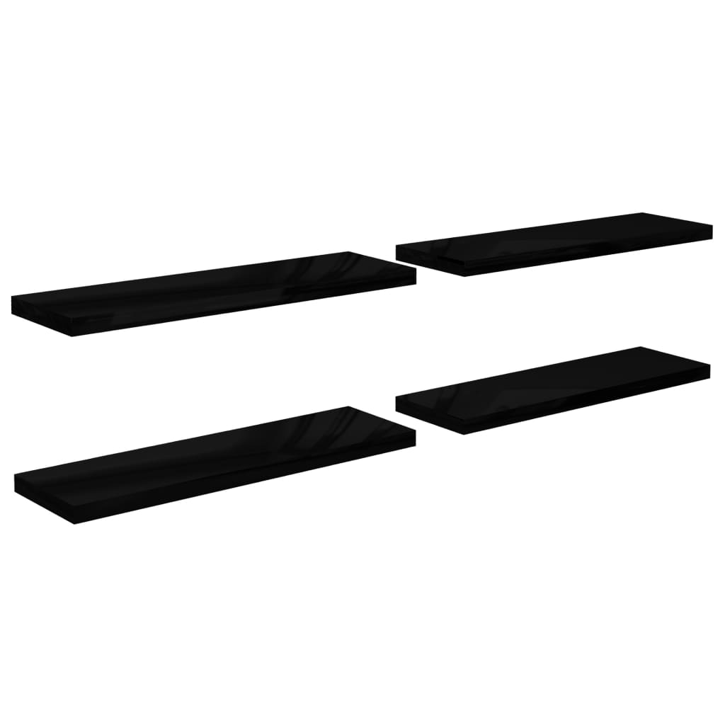 Floating Wall Shelves 4 pcs High Gloss Black 120x23.5x3.8 cm MDF