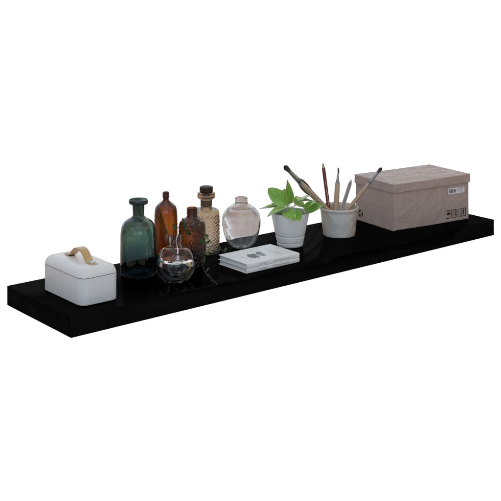 Floating Wall Shelves 4 pcs High Gloss Black 120x23.5x3.8 cm MDF
