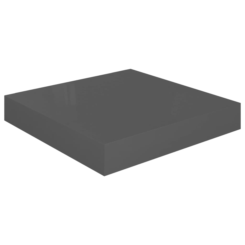 Floating Wall Shelves 2 pcs High Gloss Grey 23x23.5x3.8 cm MDF