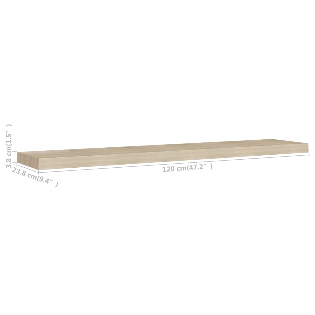Floating Wall Shelves 2 pcs Oak 120x23.5x3.8 cm MDF