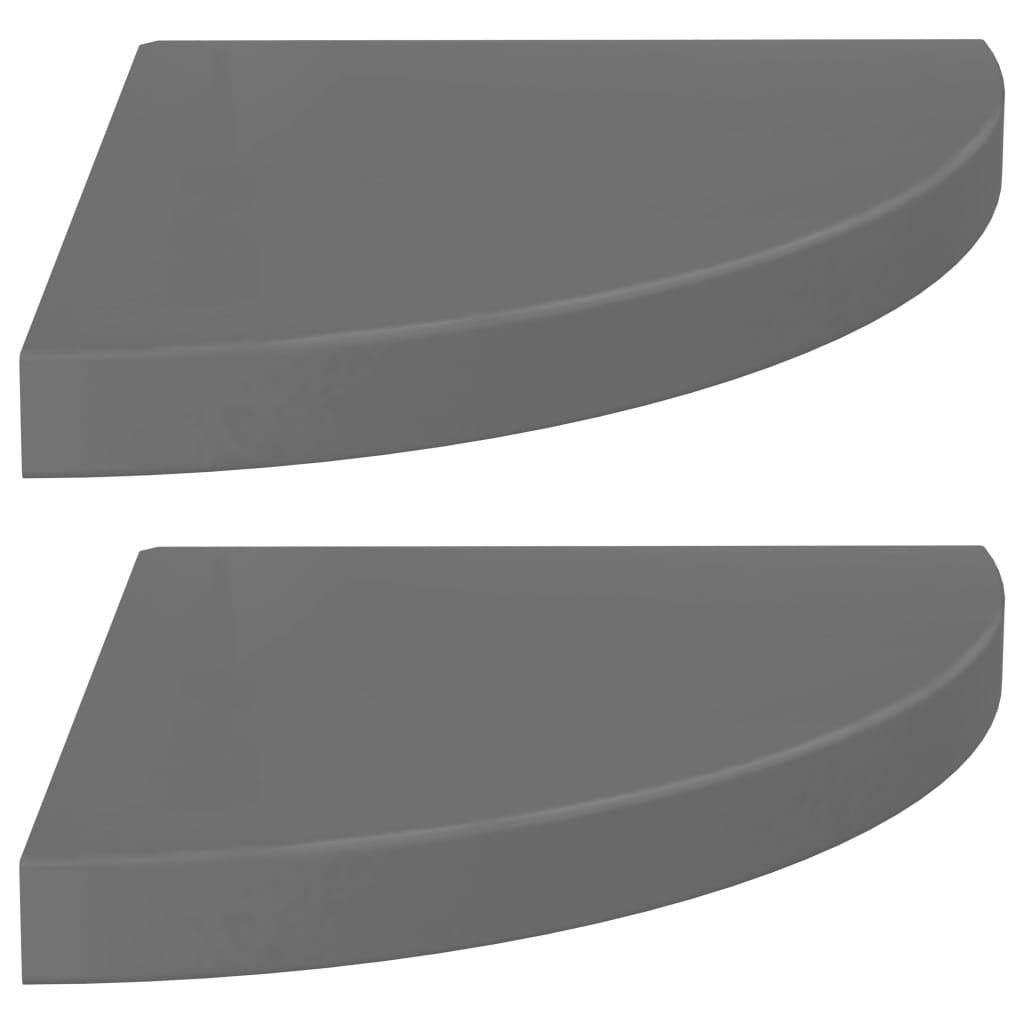 Floating Corner Shelves 2 pcs High Gloss Grey 35x35x3.8 cm MDF