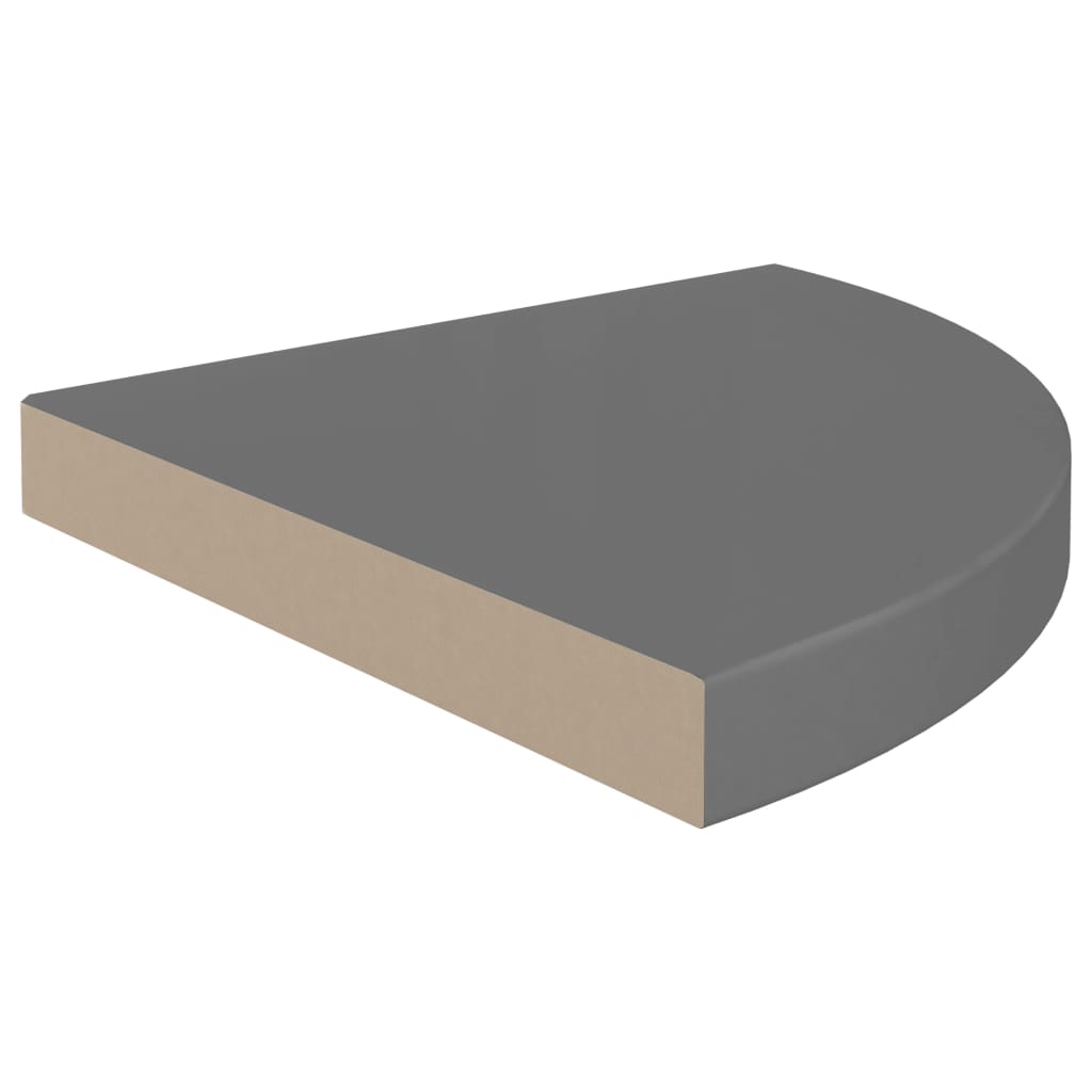 Floating Corner Shelves 2 pcs High Gloss Grey 35x35x3.8 cm MDF