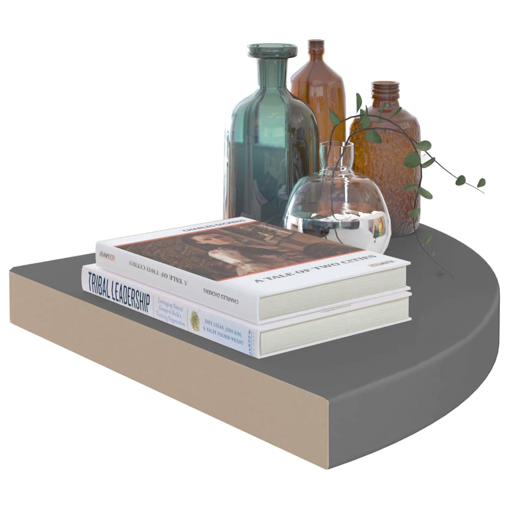 Floating Corner Shelves 2 pcs High Gloss Grey 35x35x3.8 cm MDF
