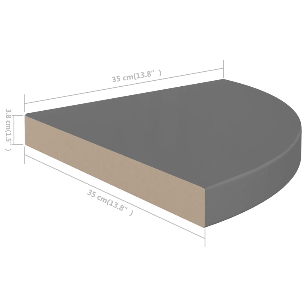 Floating Corner Shelves 2 pcs High Gloss Grey 35x35x3.8 cm MDF