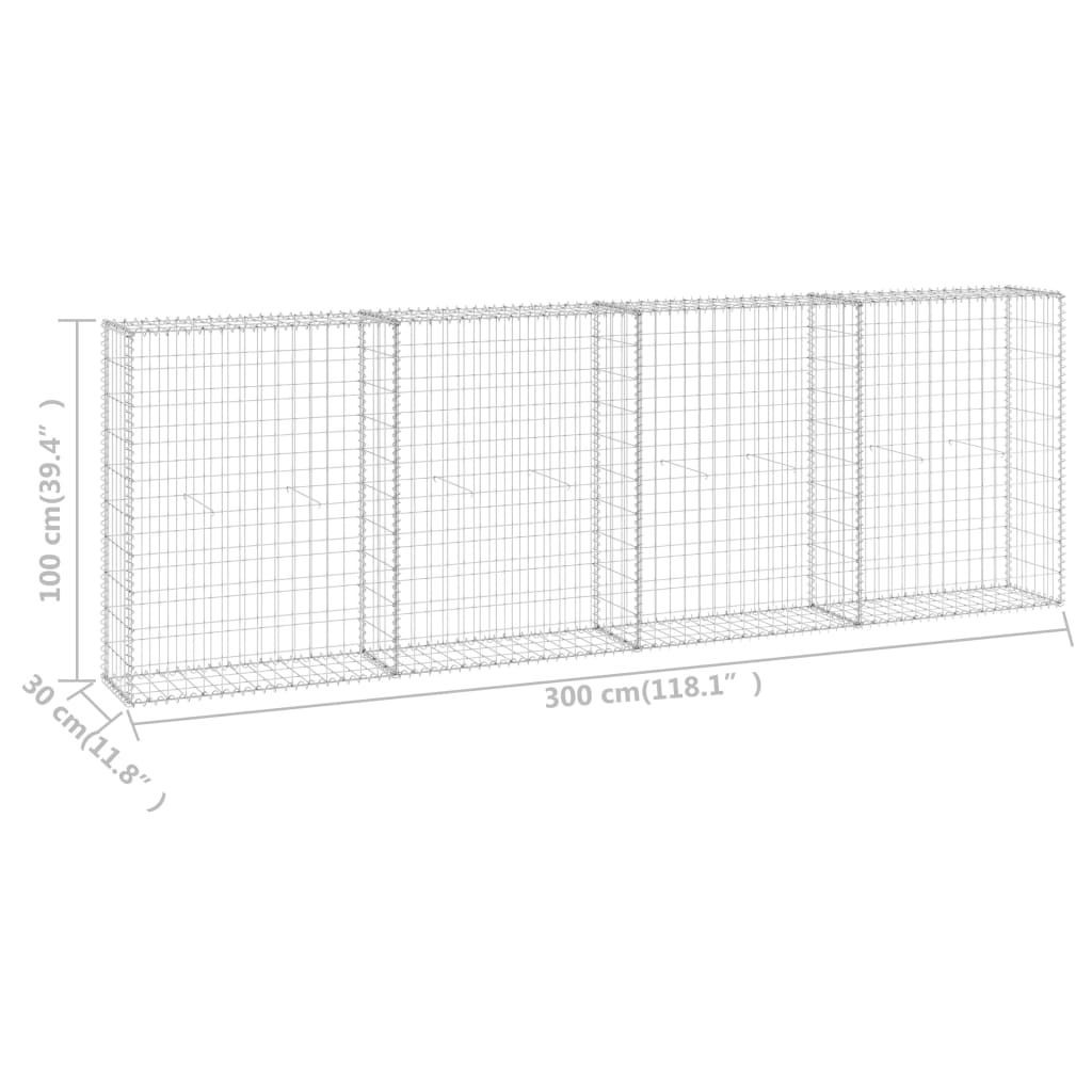 Gabion Wall with Covers Galvanised Steel 300x30x100 cm