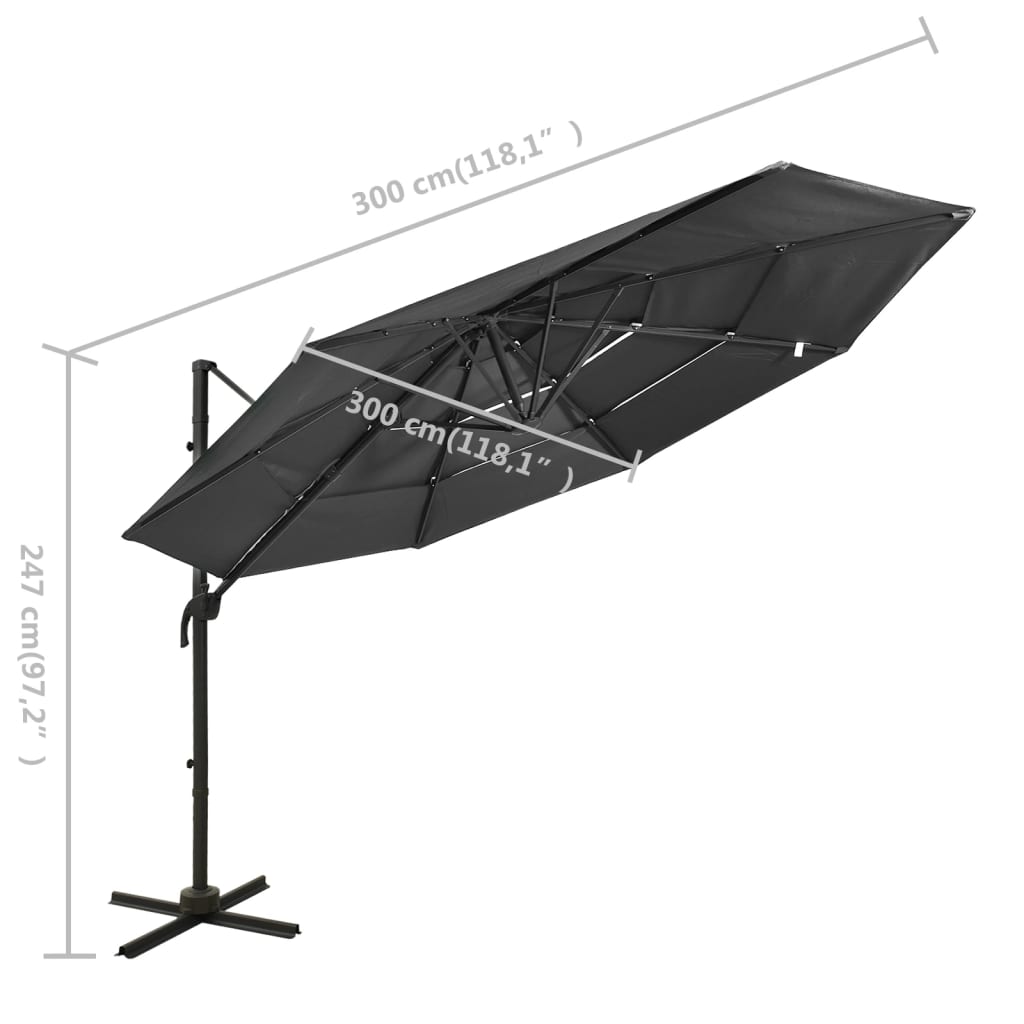 4-Tier Garden Parasol with Aluminium Pole Anthracite 3x3 m