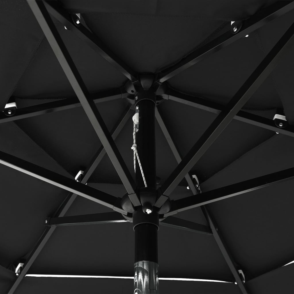 3-Tier Garden Parasol with Aluminium Pole Black 2 m