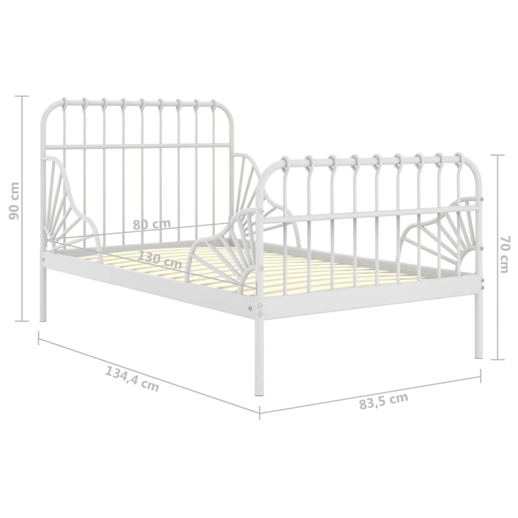 Extendable Bed Frame without Mattress White Metal 80x130/200 cm