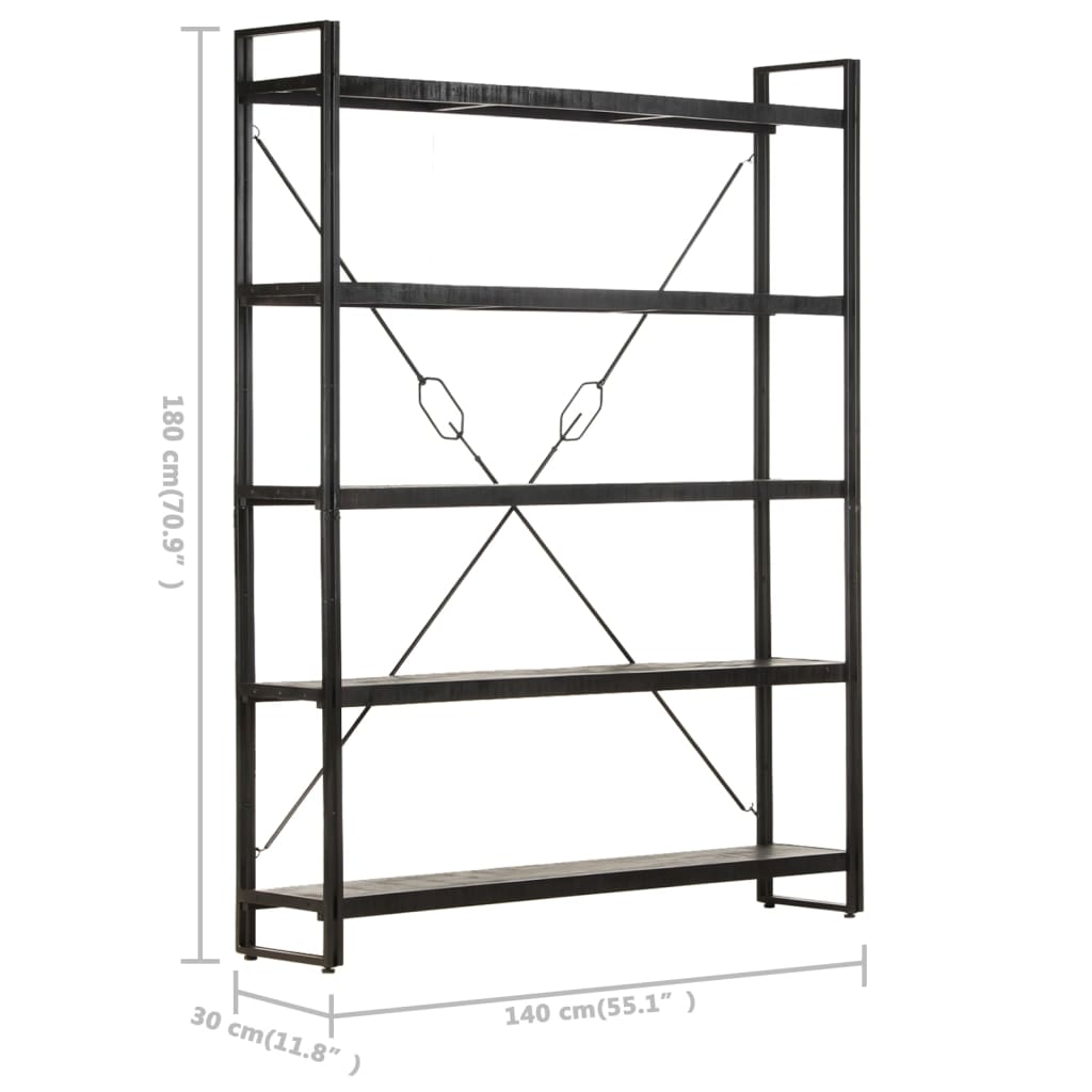 5-Tier Bookcase Black 140x30x180 cm Solid Mango Wood