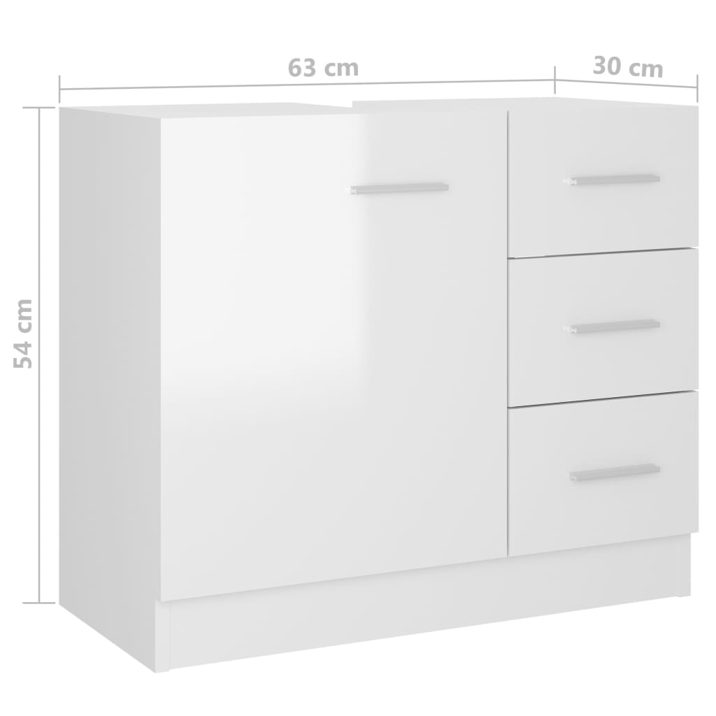Sink Cabinet High Gloss White 63x30x54 cm Engineered Wood