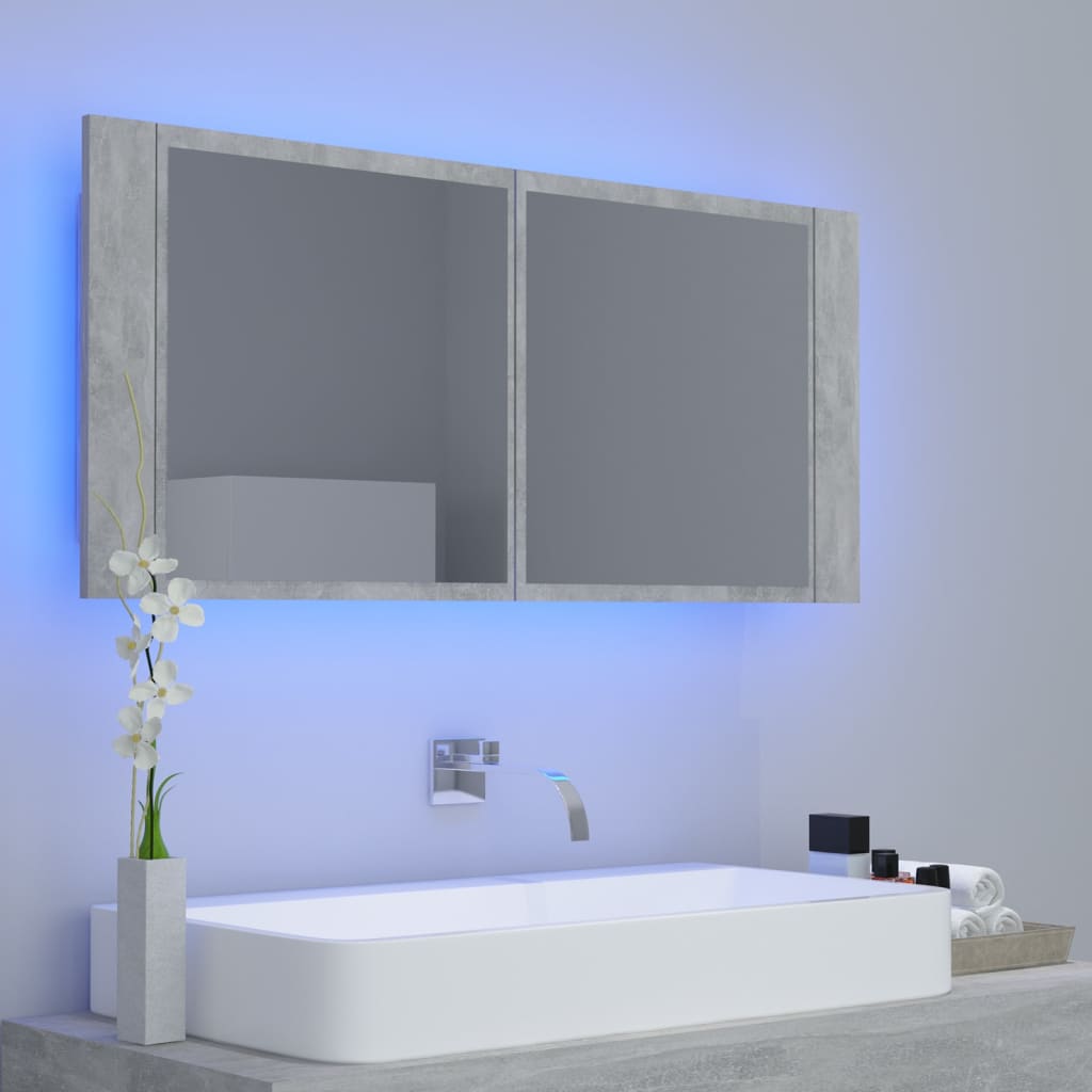 LED Bathroom Mirror Cabinet Concrete Grey 100x12x45 cm Acrylic