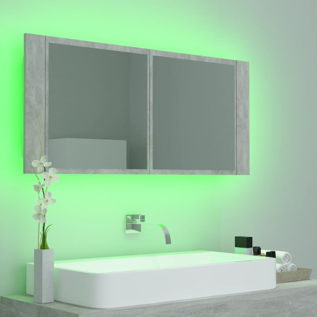 LED Bathroom Mirror Cabinet Concrete Grey 100x12x45 cm Acrylic