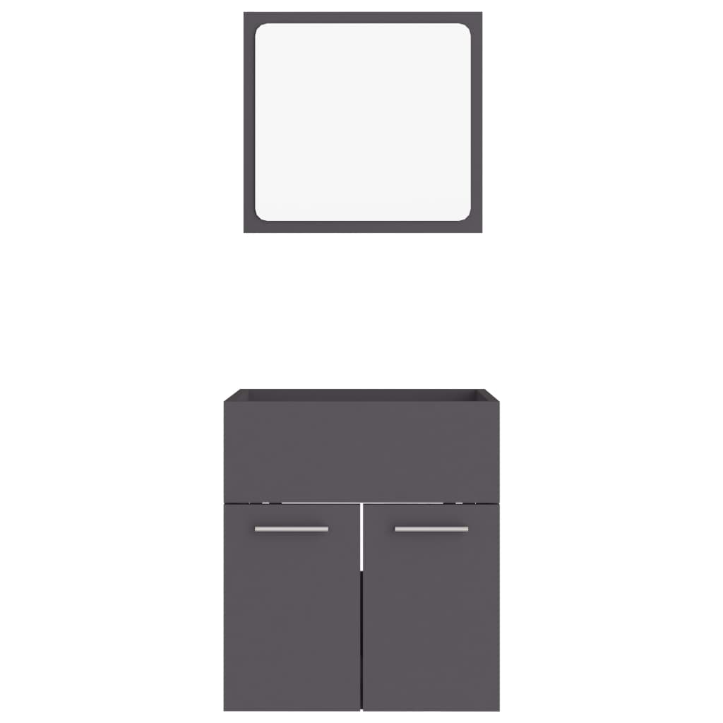 2 Piece Bathroom Furniture Set Grey Engineered Wood