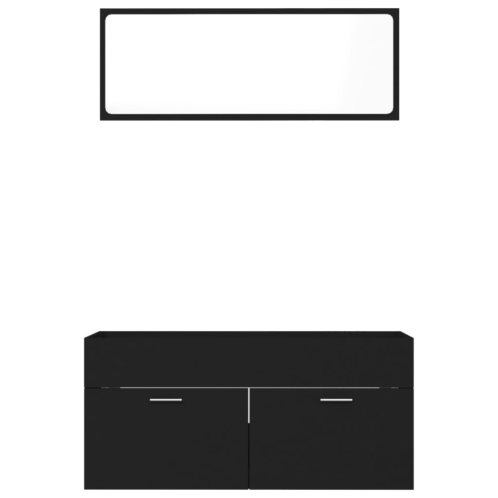 2 Piece Bathroom Furniture Set Black Engineered Wood