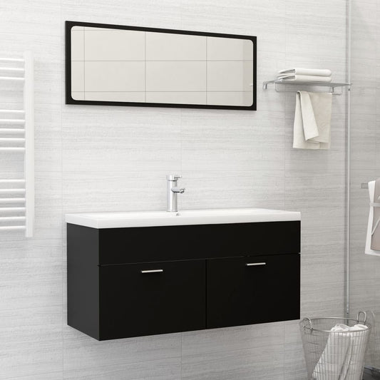 2 Piece Bathroom Furniture Set Black Engineered Wood