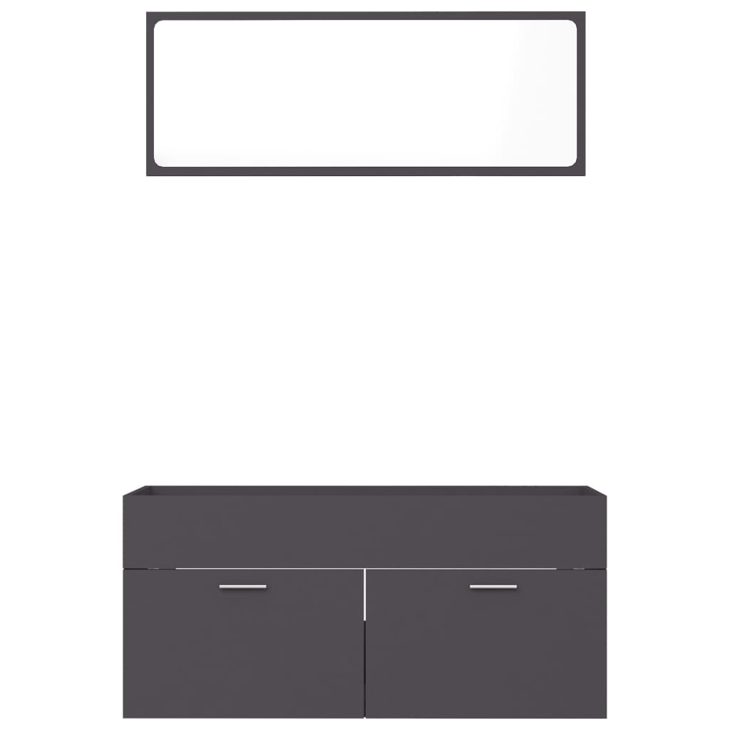 2 Piece Bathroom Furniture Set Grey Engineered Wood