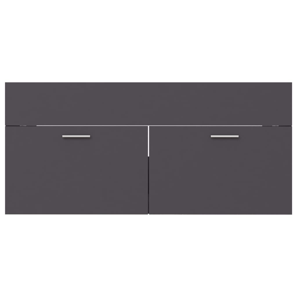 2 Piece Bathroom Furniture Set Grey Engineered Wood