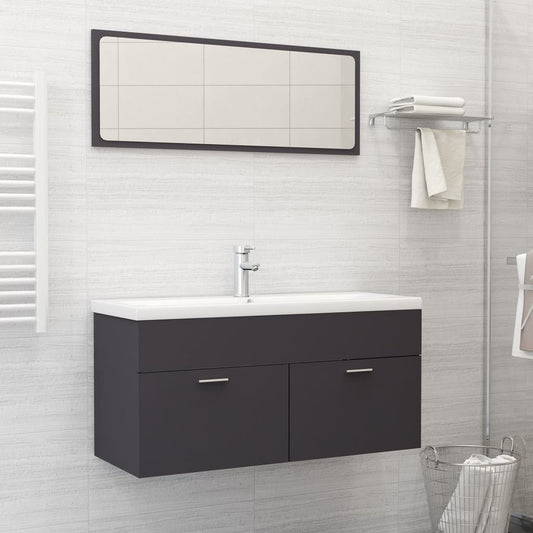 2 Piece Bathroom Furniture Set Grey Engineered Wood
