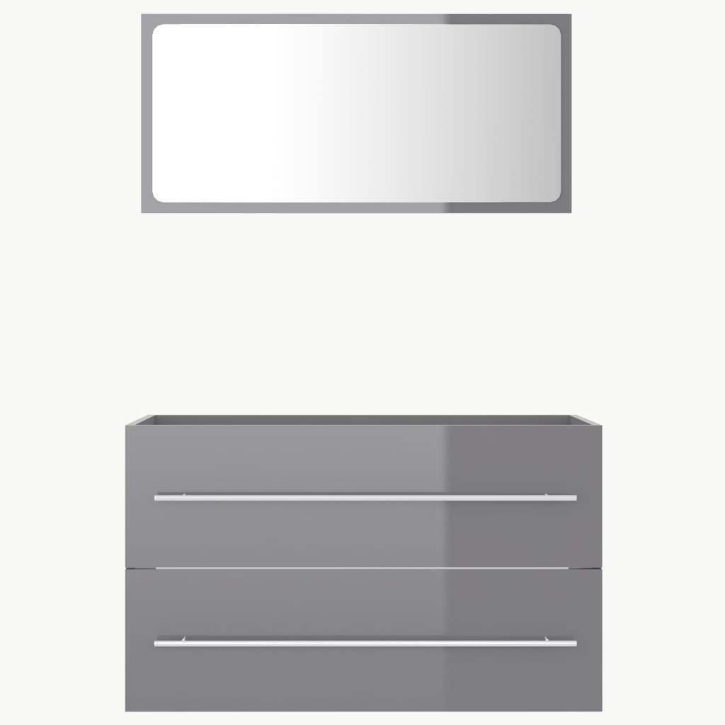 2 Piece Bathroom Furniture Set High Gloss Grey Engineered Wood