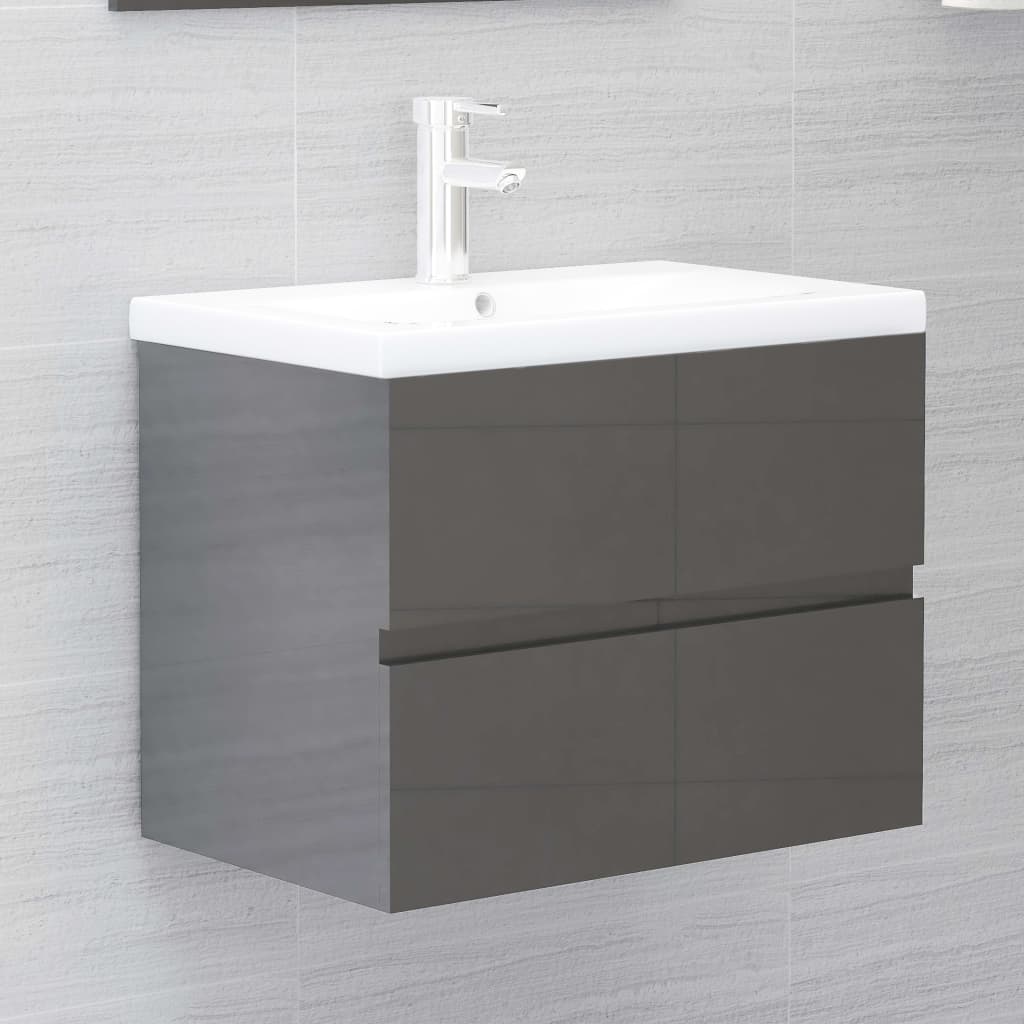 2 Piece Bathroom Furniture Set High Gloss Grey Engineered Wood