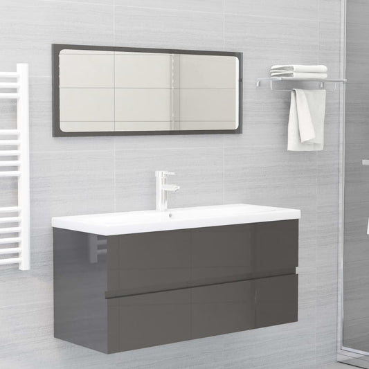 2 Piece Bathroom Furniture Set High Gloss Grey Engineered Wood