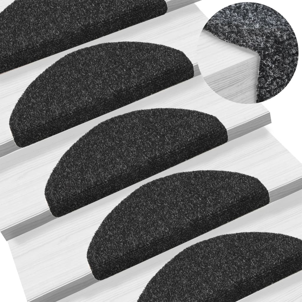 Stair Mats Self-adhesive 10 pcs 65x21x4 cm Black Half Round Large