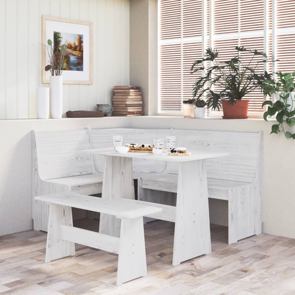 Dining Table with Bench REINE White Solid Wood Pine
