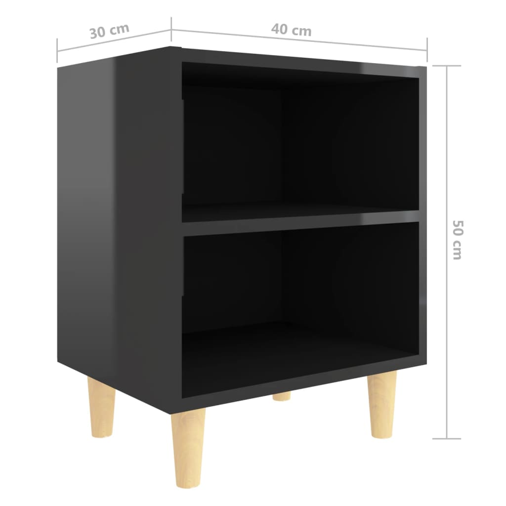 Bed Cabinet with Solid Wood Legs High Gloss Black 40x30x50cm